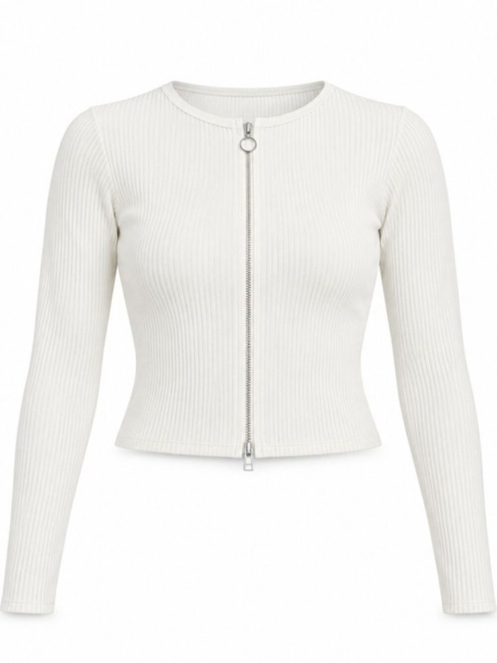 PrettyLittleThing White Ribbed Double-Zip Crop Top | US 10 | NWT